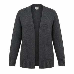 Cielo Designed in Cali Charcoal Grey Textured Open-Front Cardigan with Pockets